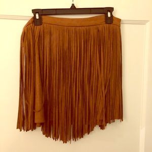 Suede fringe mini skirt